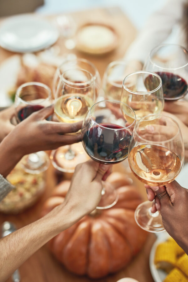 Fall Advanced course. Wine, cheers and glasses at celebration with food and wine